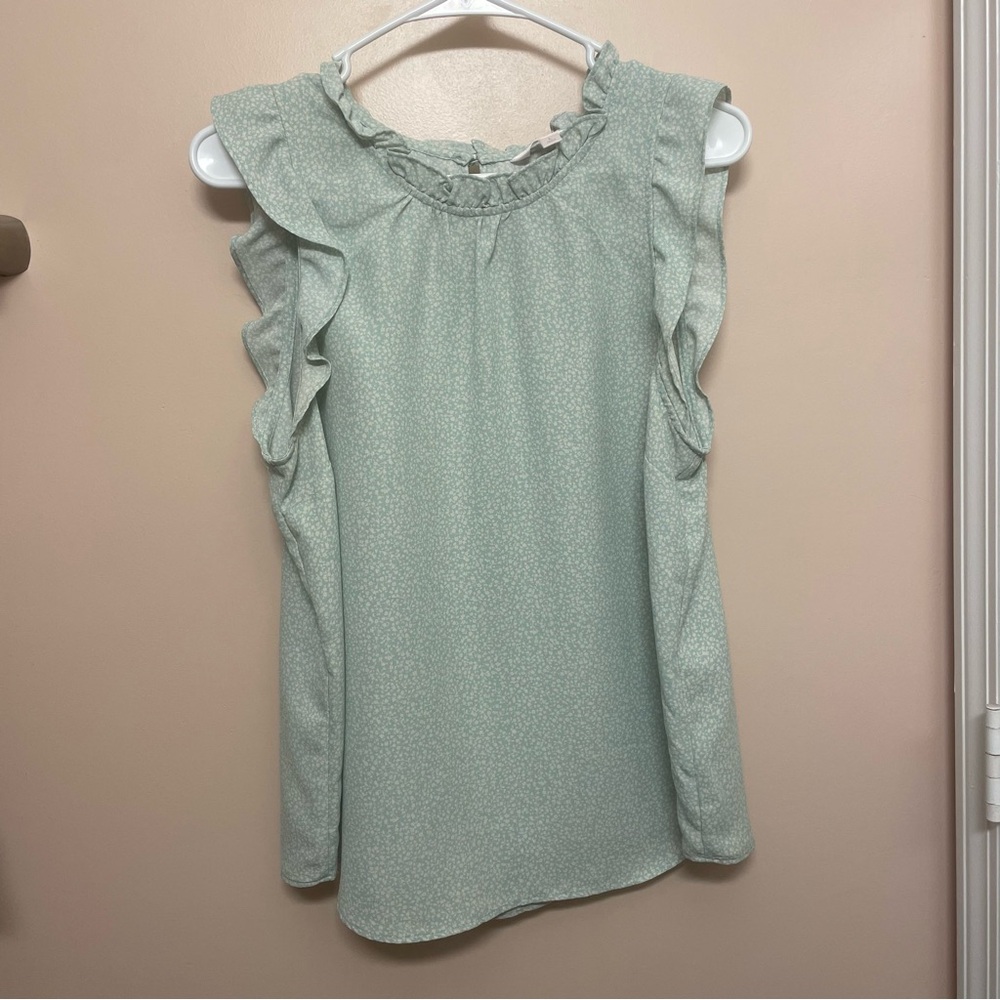 LC Lauren Conrad Light Green Ruffle Blouse